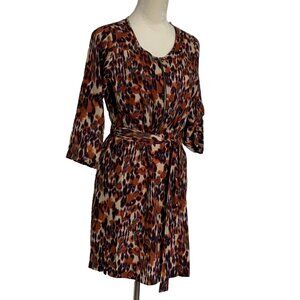 Bar III Women's Animal Print 3/4 Sleeve Zip Tie Shirt Dress Size M Black Orange